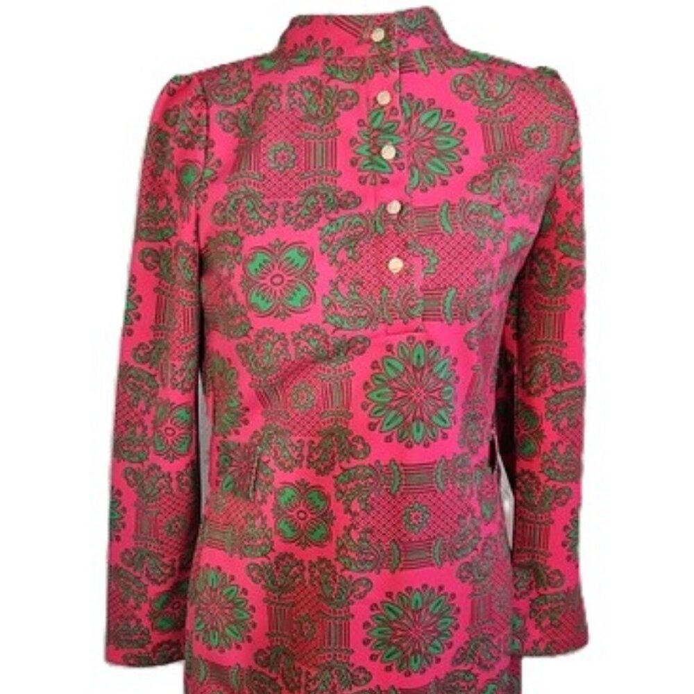 Korean 1960s/1970s Vintage Pink & Green Tunic Dress - Size Small